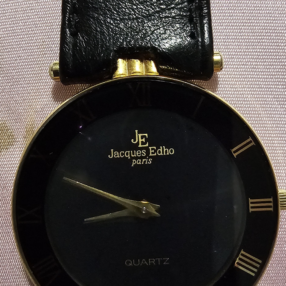 Jacques Edho Black and Gold Watch 14 Kt Gold Plate